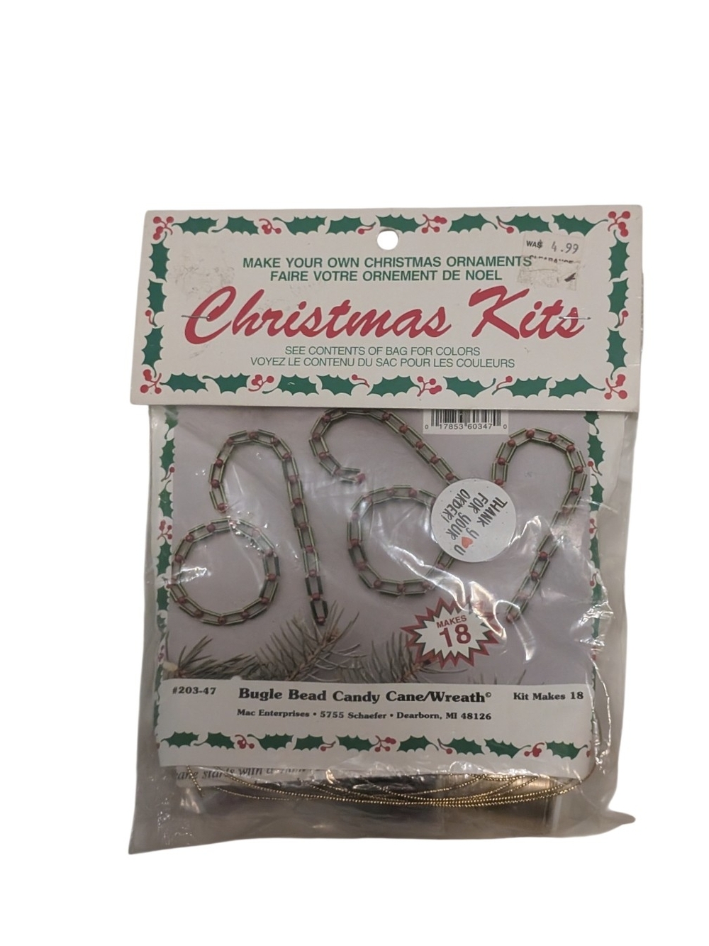 Christmas Kits Bugle Bead Candy Cane/Wreath Craft Kit - Red & White